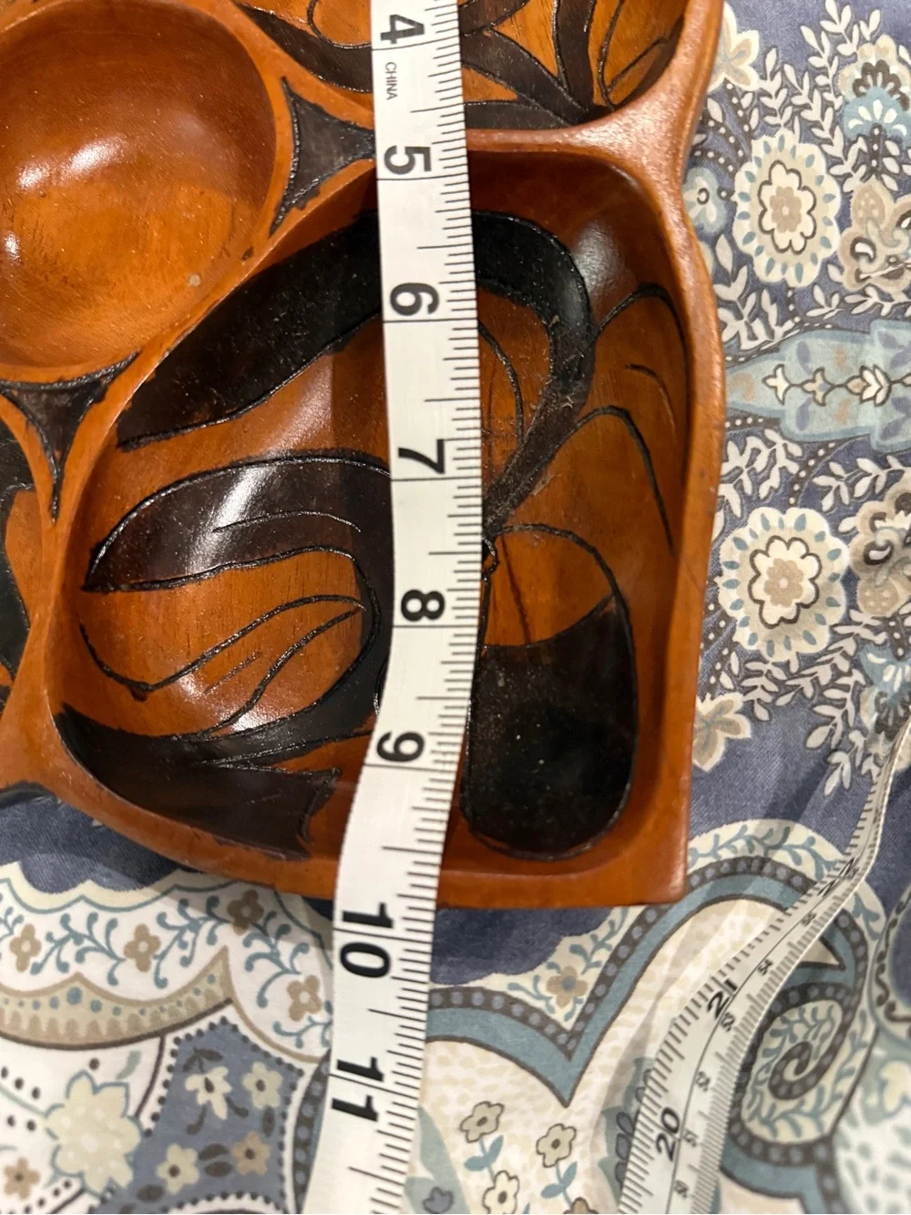 Vintage Hand Carved Painted Wooden Serving Snack Platter/Tray boho chic